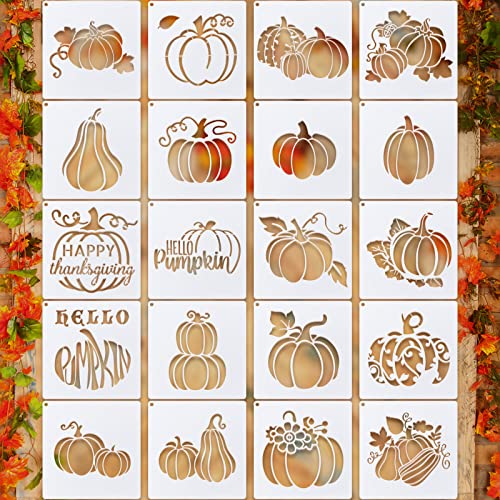 20 Pieces Autumn Leaf Stencils Fall Pumpkin Templates Reusable Craft Stencils Plastic Painting Harvest Stencil for Craft DIY Fabric Canvas Wall Maple Leaf Pumpkin Painting Home Decorations(Pumpkin) - style: Pumpkin