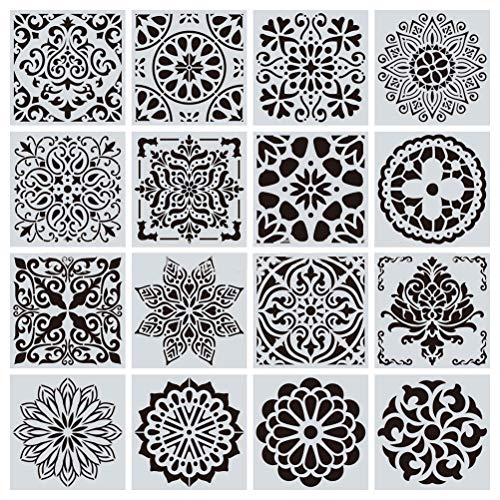 16 Pcs Mandala Stencils, 6 x 6 Inch Reusable Painting Templates for Crafts | Pet Material, Smooth Edges, Geometric Layering Designs, Washable, for Wood, Walls, Fabric, Floor, Window, Cards and Drawing - style: Mandala Stencils-1