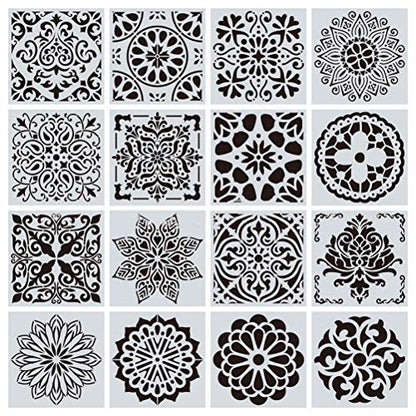 16 Pcs Mandala Stencils, 6 x 6 Inch Reusable Painting Templates for Crafts | Pet Material, Smooth Edges, Geometric Layering Designs, Washable, for Wood, Walls, Fabric, Floor, Window, Cards and Drawing - style: Mandala Stencils-1
