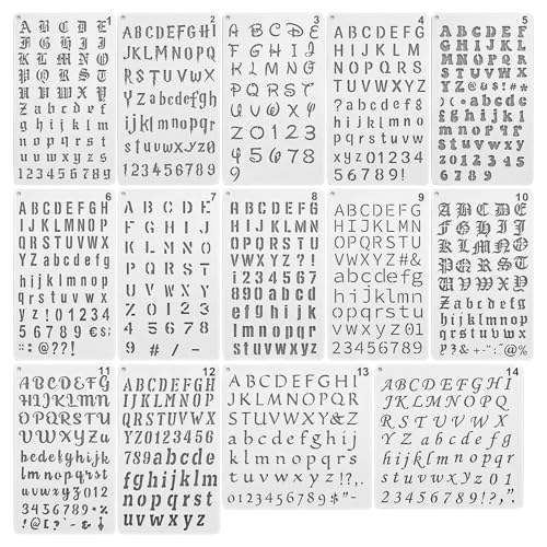 14 PCS Small Letter Stencils 1/2 Inch | Reusable Alphabet Number Journal Stencil for Journaling Painting Scrapbook Wood Canvas Fabric Art Craft (Black)