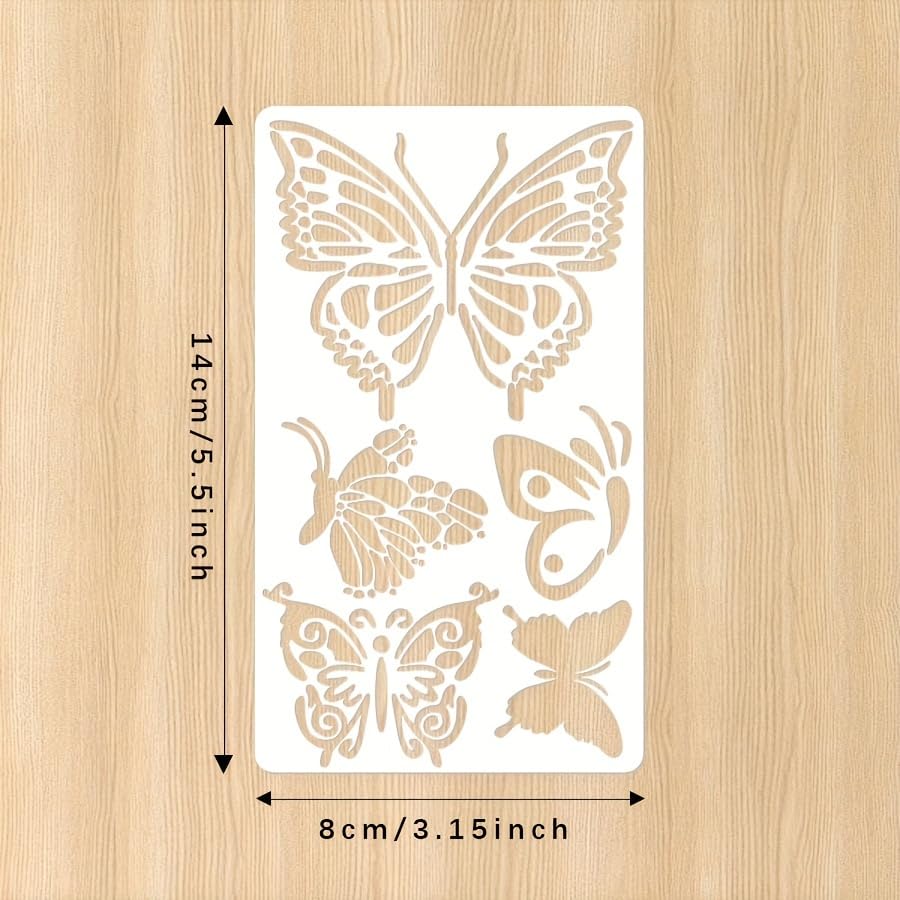 6Pcs Flower Butterfly Plant Stencils, Reusable PET Templates for DIY Crafts & Wood Carving - color: 6 Butterfly