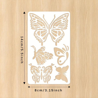 6Pcs Flower Butterfly Plant Stencils, Reusable PET Templates for DIY Crafts & Wood Carving - color: 6 Butterfly