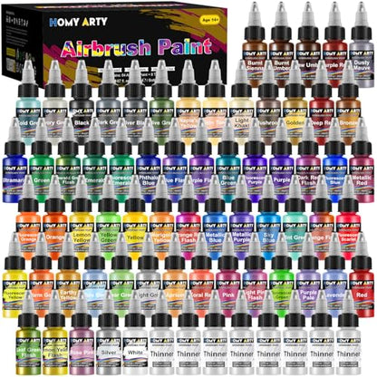 HOMY ARTY Airbrush Paint - 64 Colors with 8 Thinner - color: 64 Colors with 8 Thinner