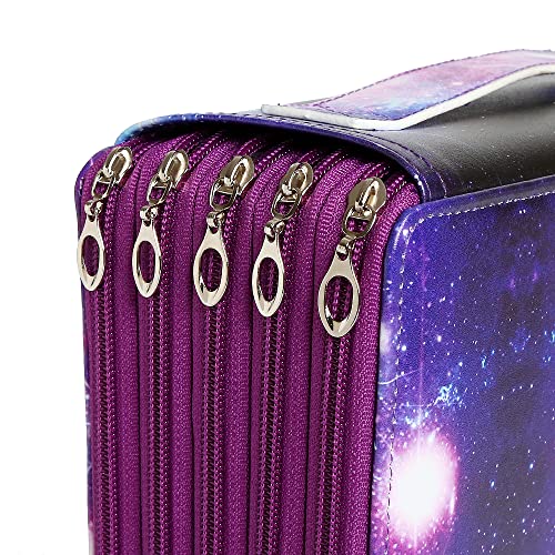 250 Slots Pencil Case 5-Layer Zipped Holder w/Handle - color: Purple, size: 250