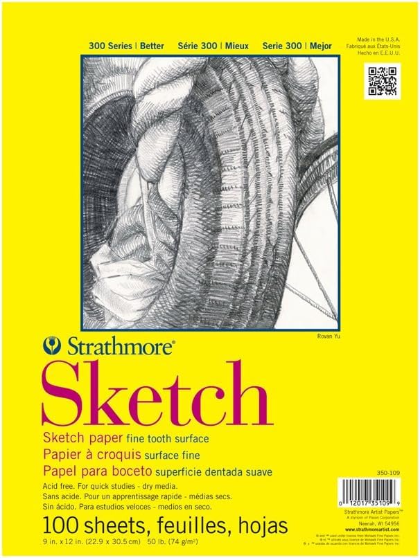 Strathmore 300 Series Sketch Pad, 9x12 inch, 100 Sheets, Glue Bound - Artist Sketchbook for Drawing, Illustration, Art Class Students (Pack of 12) - size: 9x12 inch (Pack of 12)