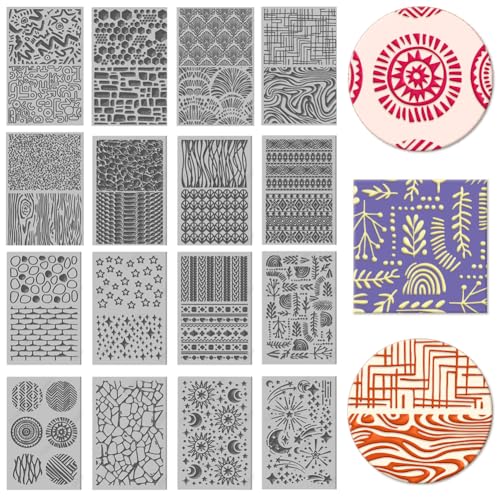 CHGCRAFT 16 Sheets 16 Styles Natural Knitted Texture Polymer Clay Texture Mat Sun Moon Stars Modeling Pattern Pad Bohemian Texture Sheets for Polymer Clay Making Earrings Jewerly Tools, 4×2.6 inch - style: Natural Scenery