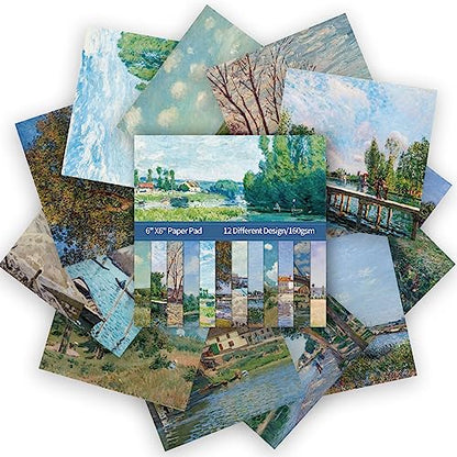 Scrapbook Paper, 24 Sheets 6"×6" 160gsm Single-Sided Patterned Cardstock - color: 24 sheets-famous paintings