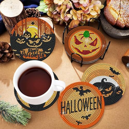 DOTSOPS 6 Pcs Halloween Diamond Art Kits for Adults Diamond Art Coasters - color: A-Halloween
