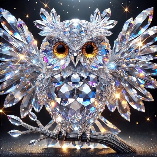 Xoaoes Owl Diamond Art Kits for Adults, 5D Animals Diamond Painting Kits | DIY Gem Painting, Crafts for Adults, Diamond Art Paintings Kit, Full Drill Diamond Dot for Home Wall Decor 14 X 14 Inch - color: CM046