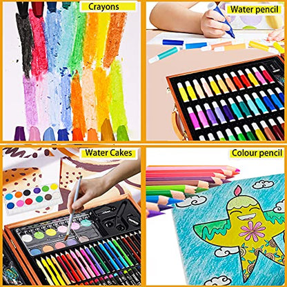 KINSPORY Drawing Case, 150 Pieces Drawing Supplies | Kids Drawing Case, Coloring Case, Coloring Kit, Drawing Supplies, Art Supplies - color: brown