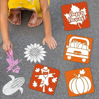 36pcs Fall Thanksgiving Drawing Stencils for Kids 8 Inch Pumpkins Sidewalk Chalk Stencils Painting Large Washable Reusable Autumn Themed Primary Shape Template for Thanksgiving Kids Toddlers Preschool - style: Fall