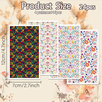 OLYCRAFT Mexican Traditional Pattern Clay Transfer Paper - 24 Pcs for Polymer Clay Jewelry Making - style: Mexican Pattern
