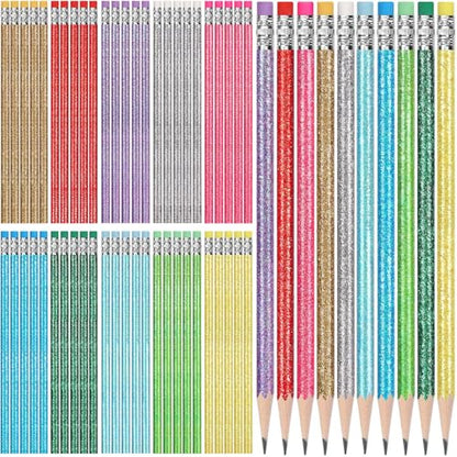 TecUnite 120 Pcs HB Pencils #2 Unsharpened Wood Cased Pencils with Eraser Hexagonal Pencil Cute Graphite No 2 Pen for Adults Gifts Exam School Office Sketching Learning (Glitter Series) - color: Glitter Series