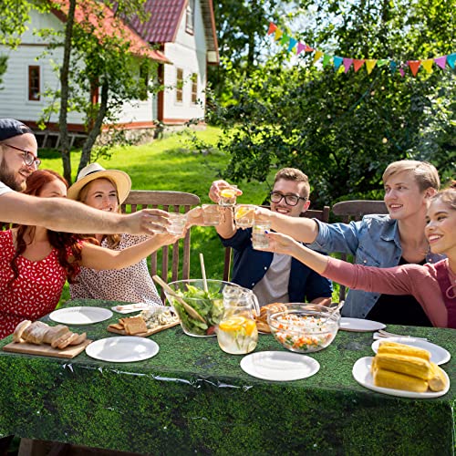 durony 2 Pieces Green Moss Pattern Plastic Tablecloth Green Leaves Tablecloth Waterproof Party Table Cover for Plants Nature Themed Party Table Decor, 108 x 54 Inch - style: Green Moss