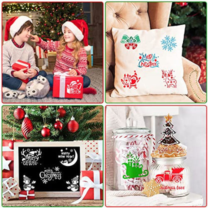 Augshy 56 Pack 3 Inch Christmas Stencils, Dot Painting Holiday Templates | Reusable Design, Rock Painting Art Crafts, Scrapbooking Wall Floor Decor, DIY Drawing Projects - style: Christmas