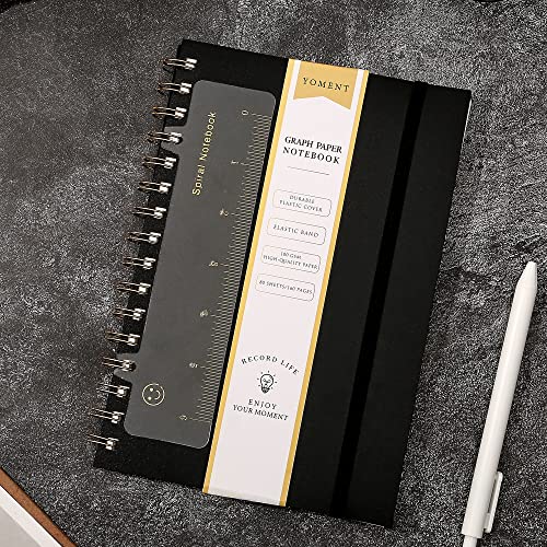 Yoment Graph Paper Spiral Notebook A5 Graphing Notebook 160 Pages | Graph Paper Notebook Spiral Bound Waterproof Plastic Hardcover Spiral Journal 5x7 Grid Notebooks for Note Taking, Black - color: Black, style: A - Graph - A5