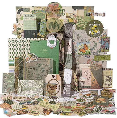 YagCu Aesthetic Scrapbook Kit, Junk Journal Scrapbooking Supplies, Vintage Journaling Set Bullet Journals Material, Large Collection for Women Adults Beginners, Arts Craft Ephemera - color: Green