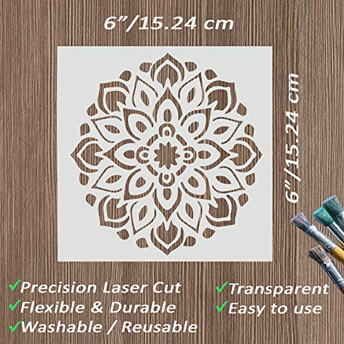DLY LIFESTYLE Mandala Stencil for Painting on Wood, Canvas, Paper, Fabric, Walls and Furniture - Flower Stencil - 6x6 Inches - DIY Art and Craft Reusable Stencils - Wall Stencil - color: Mandala 6"x6"