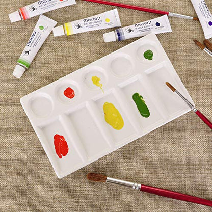VanEnjoy 10 Wells White Rectangle Ceramic Artist Paint Palette,Porcelain Watercolor Palette,Ceramic Mixing Tray for Watercolor Gouache Painting, 7.6 inch