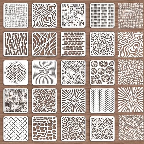 INFUNLY 20pcs Textures Stencils for Painting 5.9x5.9 Reusable Wall Stencils DIY Mixed Line Textures Stencils Brick Layered Pattern Drawing Template for Wood Canvas Wall Paper Home Decor - style: 20PCS Textures Line
