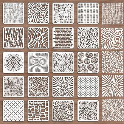 INFUNLY 20pcs Textures Stencils for Painting 5.9x5.9 Reusable Wall Stencils DIY Mixed Line Textures Stencils Brick Layered Pattern Drawing Template for Wood Canvas Wall Paper Home Decor - style: 20PCS Textures Line