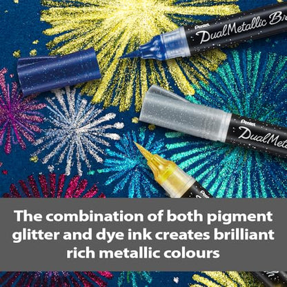 Pentel XGFH-DP Dual Metallic Brush, Pink + Metallic Pink - color: pink + metallic pink