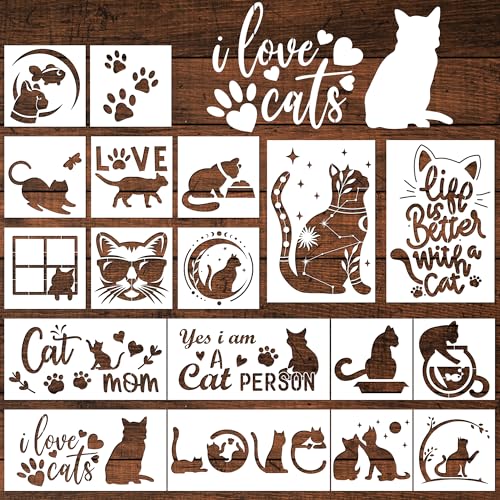Keluna Cat Stencils - 18 Pack Reusable Plastic Drawing Templates for DIY Cat Painting Crafts on Wood, Canvas, Wall, Bag, Scrapbook & Home Decor - style: cats
