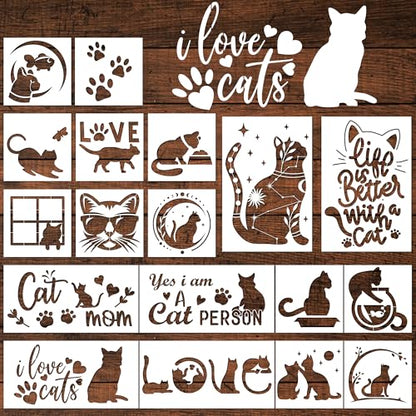 Keluna Cat Stencils - 18 Pack Reusable Plastic Drawing Templates for DIY Cat Painting Crafts on Wood, Canvas, Wall, Bag, Scrapbook & Home Decor - style: cats