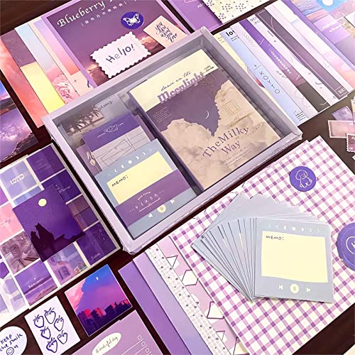 LCLAIDYDY 348 PCS Aesthetic Scrapbook Kit with A6 Grid Notebook, Bullet Junk Journals, DIY Gift Journaling Kit for Teen Girl Women (Moonlight) - color: Moonlight