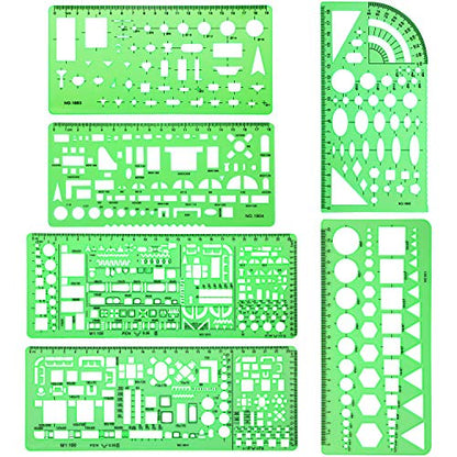 6 Pieces Plastic Measuring Templates Building Formwork Stencils Geometric Drawing Rulers for Office and School, Clear Green