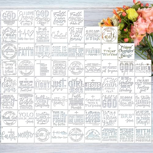 Bible Verse Stencils for Painting on Wood - 65 Pcs Small Christian Bible Reusable Stencils for Journaling Painting, Motivational Quotes Cross Stencils for Painting on Canvas Home Craft Decorations - style: Bible Verse