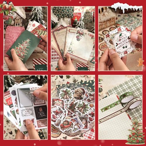 Christmas Scrapbooking Supplies Kit, Aesthetic New Year Festival Scrapbook Kits for Bullet Junk Journal, Stationery, Notebook, DIY Cute Journaling Supplies, Craft Christma Gift for Teen Girl Women - color: Merry Christmas and New Year