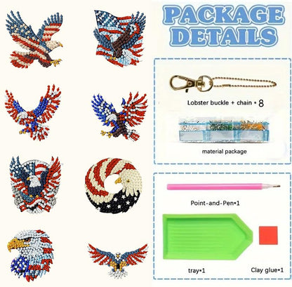 8 PCS Diamond Art Keychain Kits for Kids, DIY Diamond Painting Crafts, Beginner Art Kit, Arts & Crafts Gift - color: Patriotic Eagle, size: Animals