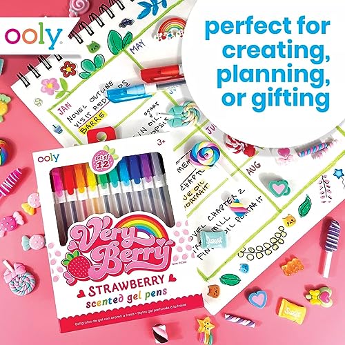 Ooly Scented Very Berry Gel Pens, Set of 12, 0.7mm | Ages 3+, 0.7mm Nib, Strawberry Scented, Fun Art and Stationery Supplies for Kids and Adults, Great Gift Idea - style: Classic Colors