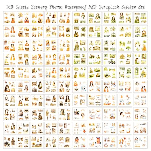 448Pcs Autumn Scenery Scrapbook Stickers for Scrapbooking Supplies, Transparent PET Aesthetic Stickers for Journaling, Junk Journal, Planner, DIY Craft Art, Scrap Booking Supples Kit - color: Autumn Moon Lasts Forever