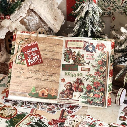 Christmas Scrapbooking Supplies Kit, Aesthetic New Year Festival Scrapbook Kits for Bullet Junk Journal, Stationery, Notebook, DIY Cute Journaling Supplies, Craft Christma Gift for Teen Girl Women - color: Merry Christmas and New Year