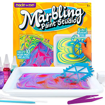 Made By Me Marbling Studio, 25-Piece Marbling Kit for Kids - Make 10 Pour Paint Art Projects - Dip & Paint Marbling Arts & Crafts for Ages 6-9 - Fun Gift - size: 5.3 inches x 6.8 inches