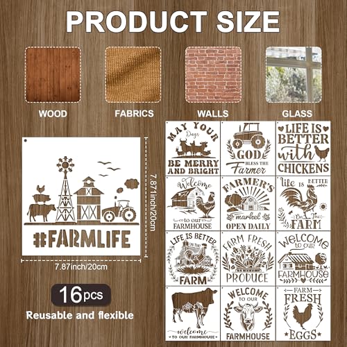 Keluna Farmhouse Stencils for Painting - 16 Pcs Reuasble Farm Animal Cow Chicken Reusable Stencils for Wood Burning Crafts Fabric Farm Sign Home Decor Template - style: welcome to farm