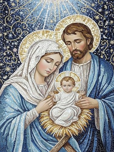 GMETNIC Diamond Art Kits for Adults- Diamond Painting Kits for Adults Beginners, 5D DIY Full Drill Round Rhinestone Gem Art Crafts Paintings for Home Wall Decor 12"x16" (Holy Family in Mosaic) - color: Holy Family in Mosaic