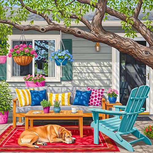 Paint by Numbers Kit for Adults, Cozy Backyard Number Painting Canvas Kit - color: LBOPNFP13