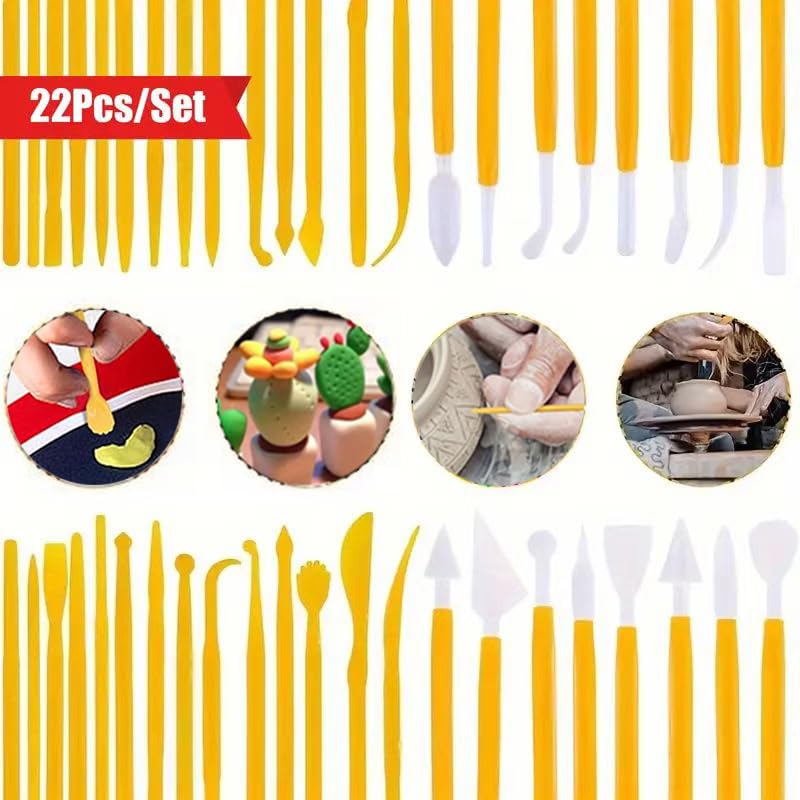 22Pcs Clay Modeling Tool Set, Dual-Ended Plastic Clay Sculpting Tools with Yellow Handles, Multi-Shape Polymer Clay Carving Knives for Pottery, Ceramic & DIY Crafts - color: 22Pcs-Yellow