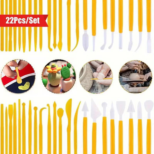 22Pcs Clay Modeling Tool Set, Dual-Ended Plastic Clay Sculpting Tools with Yellow Handles, Multi-Shape Polymer Clay Carving Knives for Pottery, Ceramic & DIY Crafts - color: 22Pcs-Yellow