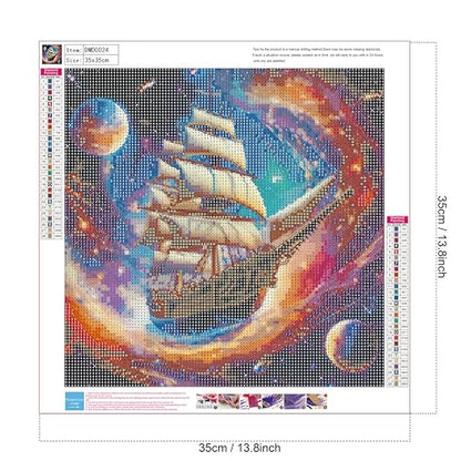 ALEXMACLIST14x14 inch Space Voyager Galaxy Ship Diamond Art Kit - Fantasy Celestial Sailing Boat In Nebula Starry, Planets & Cosmos Mural - Full Drill 5D Diamond Painting DIY Craft for Bigginer Lovers - color: Space Voyager Galaxy Ship