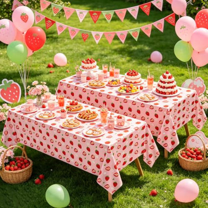 4 Pack Pink Strawberry Tablecloth Strawberry Table Clothes Berry Tablecloth Berry Table Covers Fruit Birthday Party Table Cover for Summer Beach Pool Party Supply 51 x 86 Inch