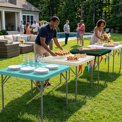 Card Table Covers Square Fitted Tablecloth with Elastic-2 Pack 34x34 Inch | Aqua Blue Spandex Stretch Windproof Washable Folding Card Tablecloths-Outdoor Camping Dining Patio Kitchen Banquet Party - color: Aqua Blue, size: 34'' x 34'' | 2 Pack