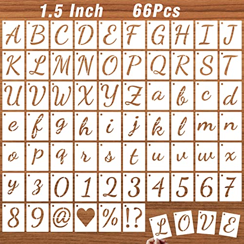 1.5 Inch Letter Stencils Kits, 66 Pcs Calligraphy Alphabet and Number Stencil for Painting on Wood, Reusable Plastic Art Craft Cursive Lettering Template Upper and Lower case - size: 1.5 Inch