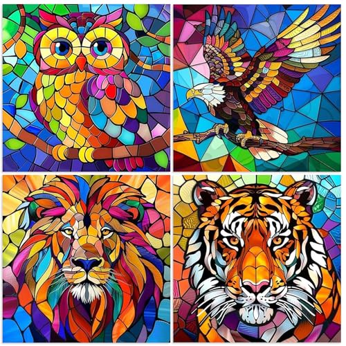 4 Pack AnimalsDiamond Art Kits for Adults, Diamond Painting for Beginner | Colorful Diamond Dots Full Drill Crafts for Gem Art Dot Art for Adults Home Wall Decor for Teens Boys Girls 12x16inch - color: DP-43