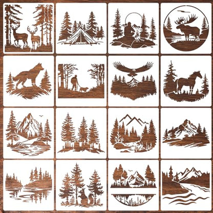 Wood Burning Stencils for Crafts Reusable Wildlife Stencils 6" | Forest Mountain Animal Stencil for Wood Burning Fabric Painting DIY Crafts - style: Forest