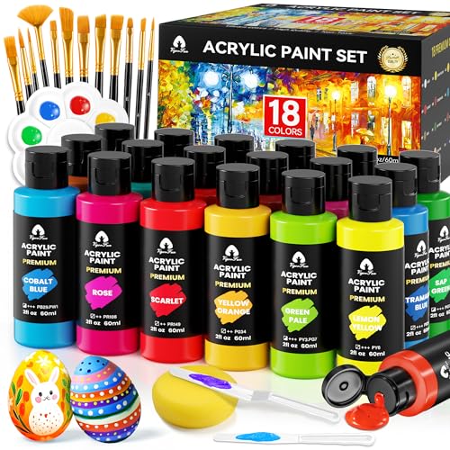 34 PCS Acrylic Paint Set with 12 Brushes, 2 Knives and Palette, 18 Colors (2oz/60ml) Art Craft Paints Gifts for Adults Artists Beginners, Halloween Pumpkin Painting Kit Art Supplies - color: Classic, size: 2 Fl Oz (Pack of 18)