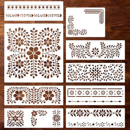 Floral Border Corner Stencils for Crafts Furniture Stencil Reusable Art Paint Stencils for Painting on Wall Stairs Fabric Table Chair Cabinet - style: Furniture